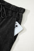 High Waist Mineral Wash Exposed Seam Drawstring Wide Leg Pants